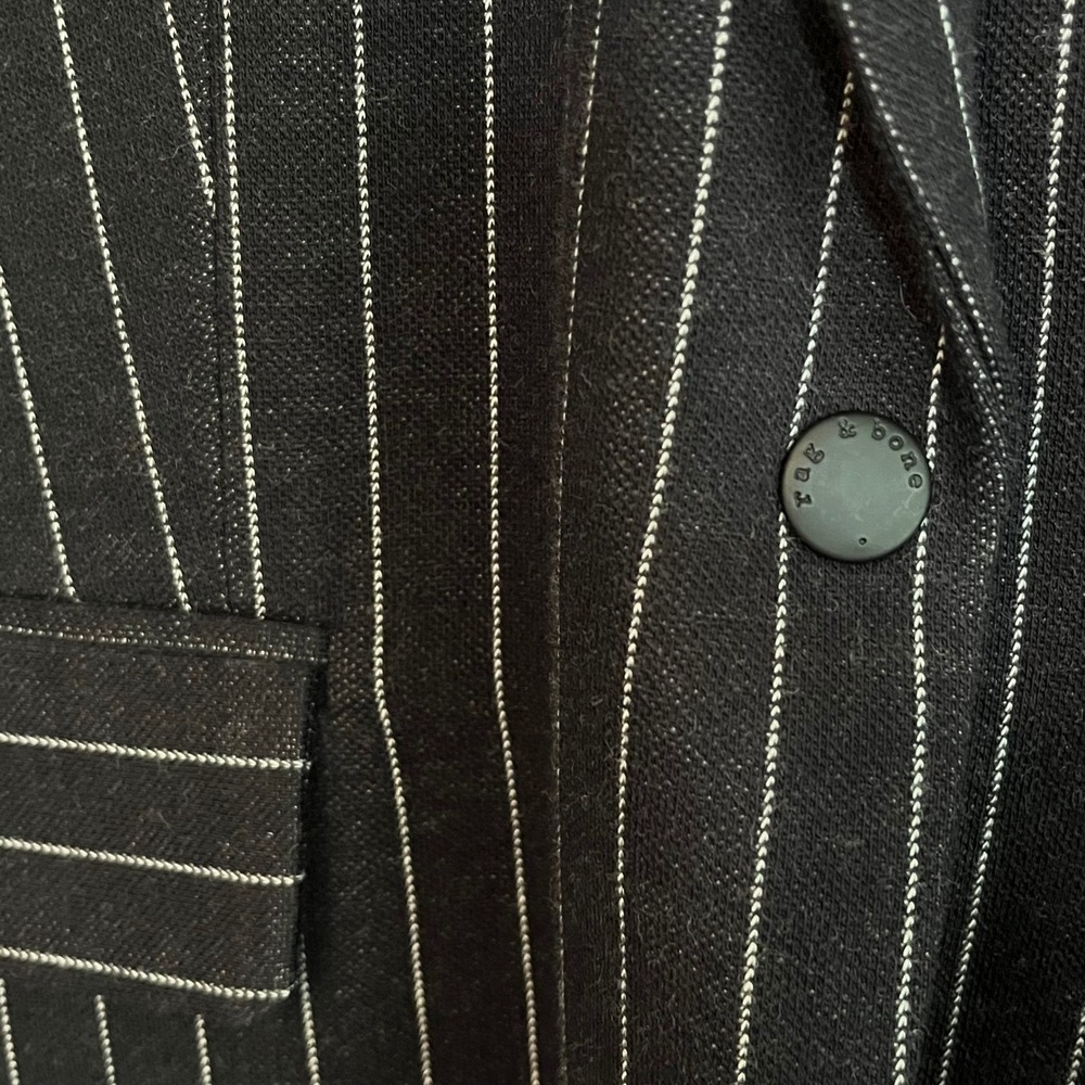 Rag & Bone Women's Black White Pinstripe Cotton Knit Blazer Jacket Size 4 - Picture 3 of 10
